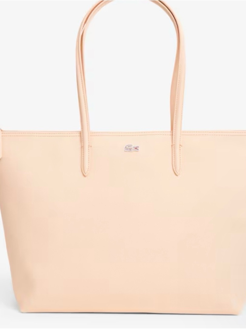 Lacoste Pale Peach Leather Tote with Signature Croc
